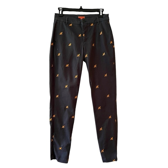ModCloth Gray Twill Pants Embroidered Bees Size Small - Picture 1 of 12